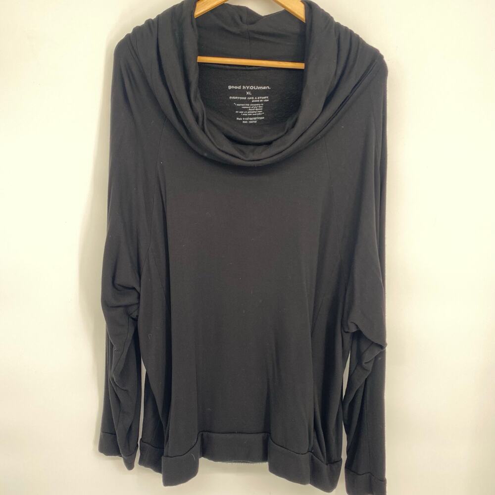 Good hYOUman Top women’s XL Oversized Black Cowl Neck Oversized Bkack ‎ Pullover